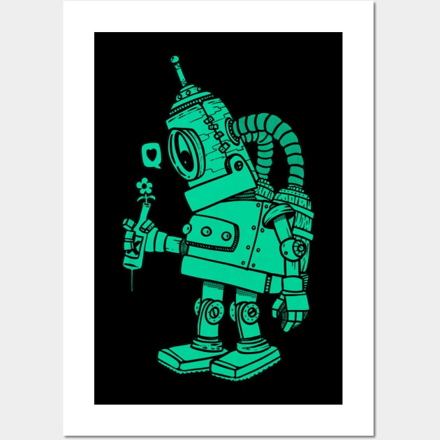green robot in love Wall Art by manuvila
